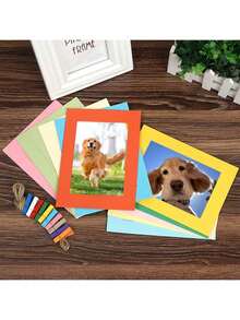 1 Set/21 Pcs Paper Photo Frame, 10pcs Kraft Hanging Picture Frames Display For 4x6in Photo, Cardboard Photo Frames 10 Clothespins With 1 Rope For Birthday, Wedding, Engagement,Anniversary, Valentine's Day And Graduation Party Decor