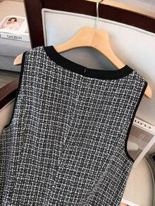 Regalyn Plus Size Women's Single-Breasted Contrast Color Tweed Dress, Fashionable Luxurious Dignified Elegant High-End Romantic Sleeveless