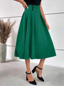 EURMUSE Minimalist Solid Color Casual Office Versatile Daily Wear Women Skirt - Green - View 5