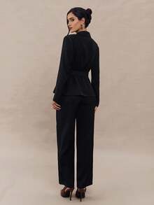 Modelyn Women's Elegant Solid Color Blazer And Pants Suit, Office Wear Autumn Winter Clothes For Women - Black - View 3