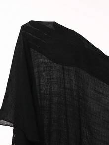 Swim Vcay Springbreak Women Shirred Waist Lotus Leaf Hem Sheer Beach Maxi Dress With Slit For Summer Beach Vacation - Black - View 9