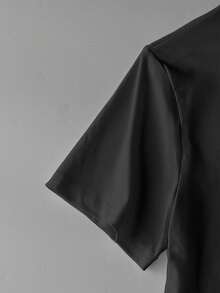 SHEIN 蝴蝶结装饰休闲圆领短袖百搭女式T恤 - 黑色 - 查看 3