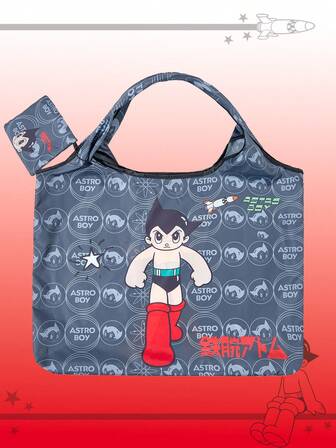 Astro Boy X ROMWE Borsa a tracolla pieghevole e reversibile di grande capacità con figura di cartone animato e portamonete