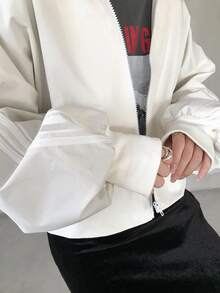 FRIFUL Women's Loose Contrast Color Jacket, Solid Color, Minimalist, Casual Everyday Wear,Back To School Clothes - White - View 6