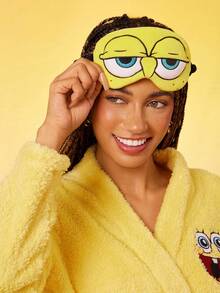 SpongeBob SquarePants | SHEIN 1pc Cartoon Embroidered Eye Mask, Cute Raised Design, Soft Plush Material, Strong Blackout, Suitable For Travel, Office Nap