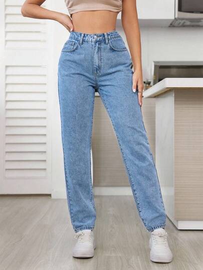 SHEIN ICON Plus Size Simple Washed Light Color Casual Pants