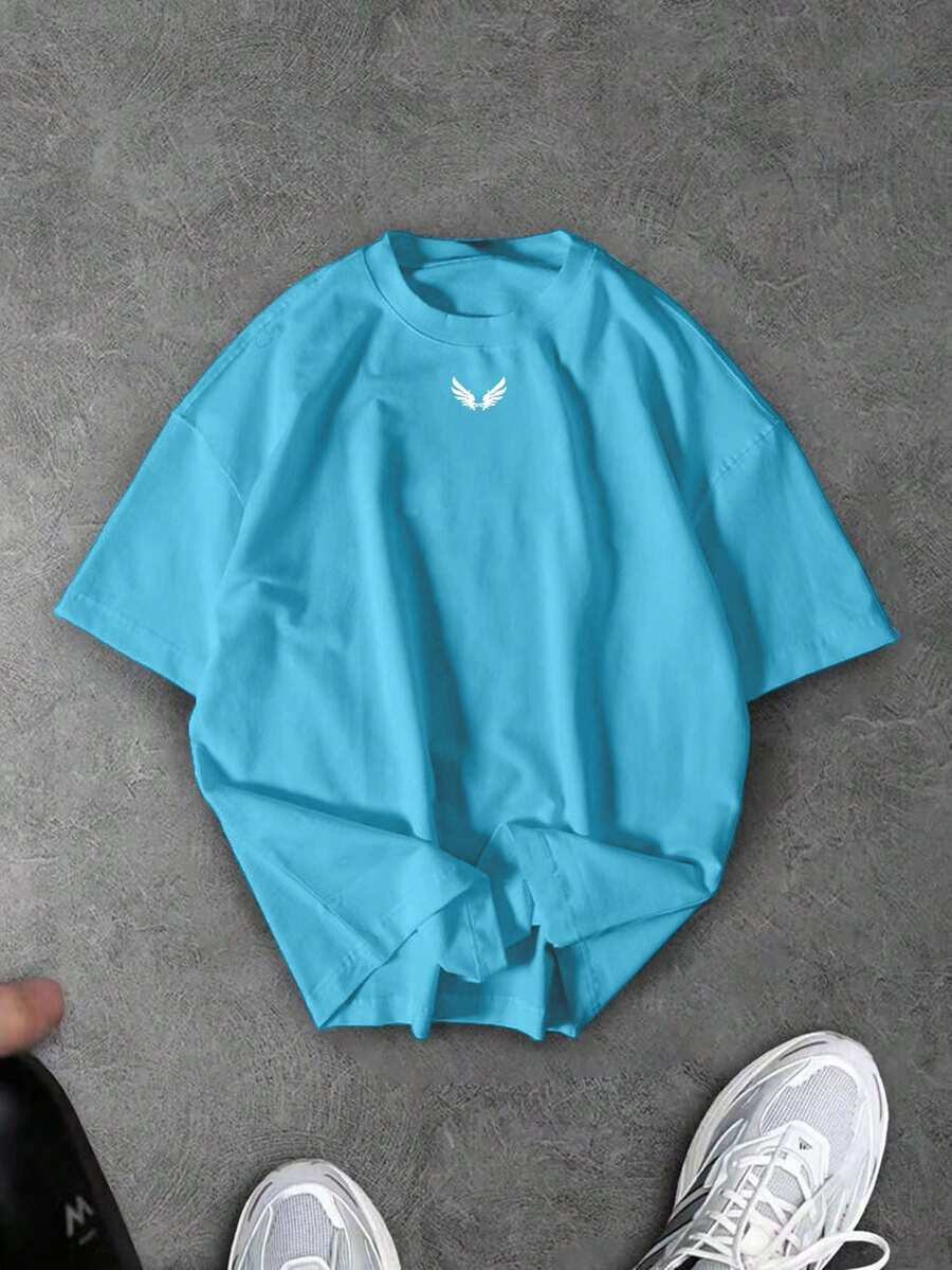 Manfinity Sport Corelite Camiseta deportiva de verano de cuello redondo y manga corta, versátil y casual para hombres - Celeste - Ver 1