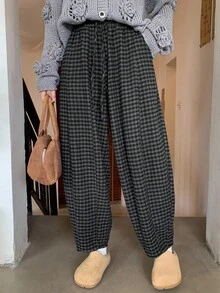FRIFUL Women's Plaid Harem Carrot Ankle-Length Pants - Grey - View 4