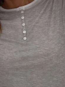 MUSERA Double Layered Button Detail Long Sleeve Top Cute Classy Sexy Streetwear Fall Autumn Night Out Winter - Khaki - View 6