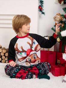 2pcs/Set Boys' Casual Christmas Element Graphic Loose Fit Long Sleeve Hoodie And Sweatpants Fall Winter - White - View 4