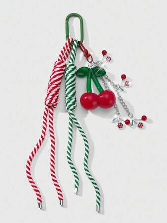 Kawaii 1 pezzo Accessorio stile Ins, dolce e fresco per giovani ragazze, con ciondolo a corda intrecciata e pendente in resina finta a cristallo multicolore sfumato a forma di ciliegia, versatile per donna, adatto come accessorio per uso quotidiano o regalo