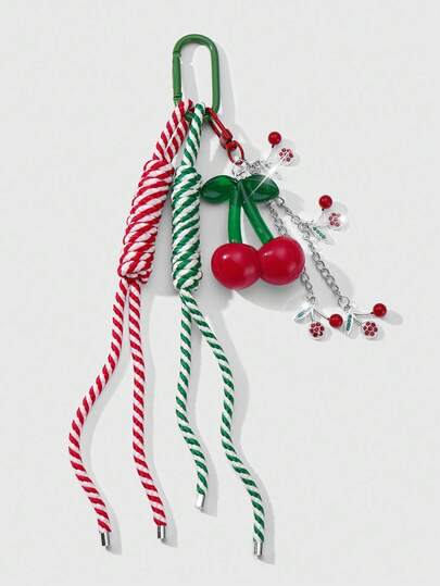 Kawaii 1pc Ins Style Sweet Fresh Young Girl Multi-Color Gradient Faux Resin Crystal Cherry Braided Rope DIY Keychain Bag Pendant, Versatile Accessory For Women, Suitable As Daily Wear Or Gift