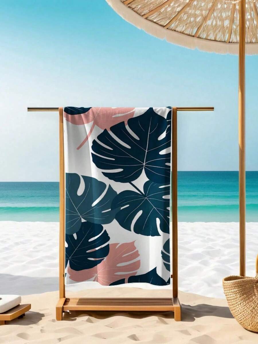 SHEIN Khăn tắm biển cỡ lớn siêu nhanh khô bằng sợi microfiber với họa tiết lá nhiệt đới, cực mềm, không bám cát, thấm hút cao, nhẹ và dễ mang theo, thích hợp cho bãi biển, hồ bơi, du lịch và làm quà tặng ngày Valentine, thảm yoga/khăn bơi thời trang, nhanh khô cho du lịch mùa hè, trang trí phòng tắm kỳ nghỉ, đồ dùng cần thiết cho bãi biển. - Màu xanh lá cây đậm - Xem 1