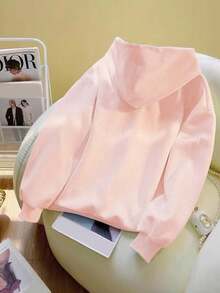 SHEIN 女士刺绣宽松卫衣 - 粉色 - 查看 2