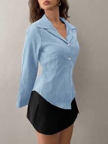 SHEIN Unity Women's Autumn Long Sleeve Single-Breasted Striped Casual Shirt Fall Cloth For Women - Multicolor - View 3