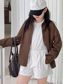 DAZY Tween Girls Casual Shirt With Backside Cutout And Bow Design, Versatile And Fashionable For Everyday Wear Long Sleeve Tops Girl - Brown - View 7