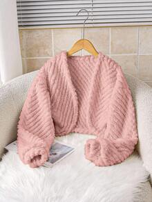 Áo khoác dài tay thường ngày màu trơn cho bé gái, Thu/Đông - Hồng - Xem 1