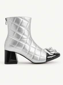 CUCCOO CHICEST Novos Lançamentos Femininos de Outono/Inverno Floral 3D, Flor de Camelia, Bloco de Cor Bico Redondo Salto Quadrado Grosso Salto Médio Elegante, Doce, Romântico, Moda, Clássico, Confortável Retrô Preto, Prata, Bloco de Cor Couro Envernizado, Metalizado Imitação de Couro Sapatos Sociais, Botas de Tornozelo da Moda, Botas Cano Médio, Chá da Tarde, Encontro, Festa da Moda, Roupa de Trabalho, Elegante, Lolita, Halloween, Natal, Ação de Graças - Prata - Visão 7