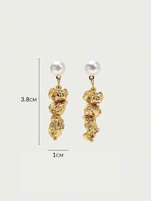 Opalesca 1 对珍珠/珍珠母，纹理，金属/金属饰面，不对称吊坠耳环，适合工作、休闲、优雅、可爱、婚礼、性感、度假、派对、Y2K/妈妈/女士/女孩、秋季/冬季、节日、假日、度假、老钱、万圣节 - 金色 - 查看 7