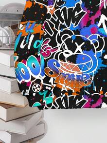 SHEIN Áo nỉ dài tay dáng rộng thoải mái, phong cách hip hop cổ điển, màu sắc tươi tắn, in hình mặt cười graffiti, thích hợp cho bé trai tuổi teen, mùa thu/đông. - Nhiều màu - Xem 3