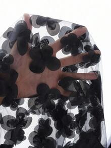 Elenzga 大码女式优雅派对串珠披肩领长袖针织连衣裙 - 黑色 - 查看 7