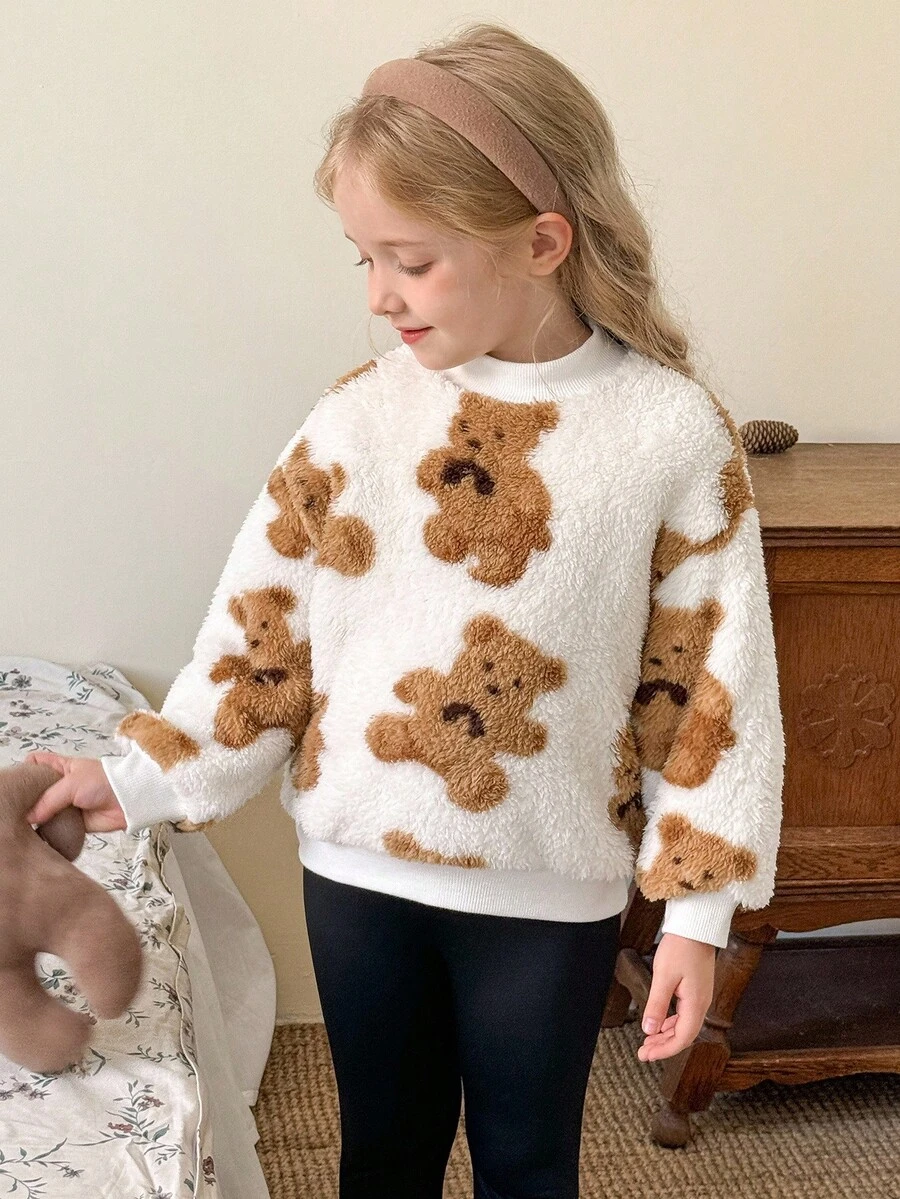 LMoss Kids Bộ 2 chiếc/Bộ áo nỉ cổ tròn dệt kim họa tiết trái tim và quần legging cho bé gái - Nhiều màu - Xem 1