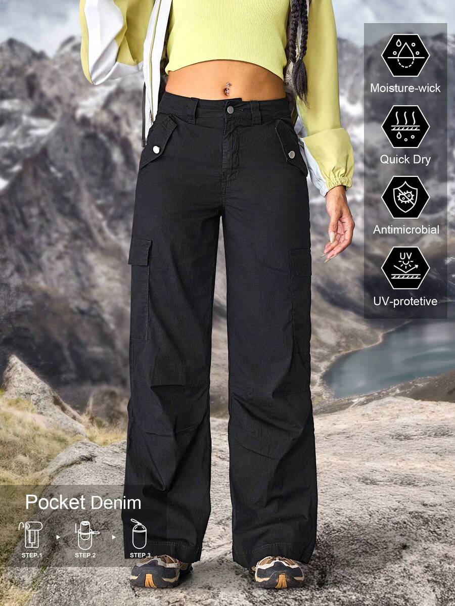 Damskie jeansy outdoorowe do wędrówek Ochrona przed słońcem Lekkie, szybkoschnące stroje turystyczne dla kobiet Damskie spodnie trekkingowe Spodnie outdoorowe dla kobiet Stroje kempingowe Damskie lekkie spodnie Spodnie trekkingowe damskie - Czarne - Zobacz 1