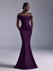 Elitara Váy đuôi cá trễ vai nhún bèo thanh lịch, thích hợp cho đám cưới, tiệc tùng, kỳ nghỉ, dạ hội, phù dâu (người lớn) - Màu tím - Xem 7