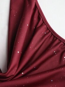 Sweetra Vestido ajustado brillante con espalda descubierta y cintura fruncida, adecuado para el uso diario, graduación, fiesta del Día de la Independencia - Burdeos - Ver 4