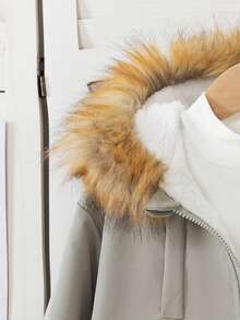 秋冬新款派克大衣外套，带帽和毛领，大口袋，宽松版型，加厚保暖内衬 - 灰色 - 查看 4