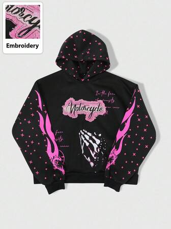 Street Life Sweat-shirt à capuche pour hommes, doublé thermique, patch brodé et impression de lettres anglaises, automne/hiver