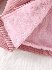 SHEIN 女式连帽仿毛领夹棉派克大衣，中长款，粉色，秋冬 - 粉色 - 查看 5