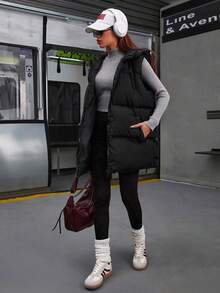 EURMUSE Women's Solid Puffer Vest Winter Coat - Black - View 5