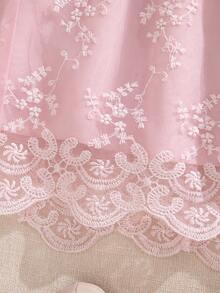 Souflis Souflis Infant/Baby Girl Princess Style Apricot Embroidered Mesh Bow Dress, Suitable For Birthday Party, Evening Event - Pink - View 5