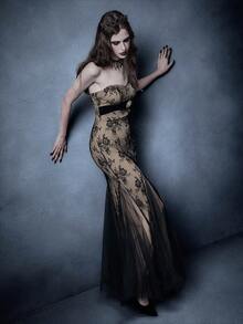 Glisette 女士黑色蕾丝抹胸高腰修身中长连衣裙 - 黑色 - 查看 5