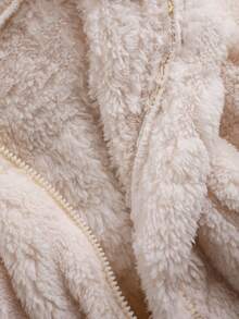 SHEIN 男婴休闲双面卡通耳朵连帽长袖连体衣，前拉链设计，罗纹袖口和下摆，秋冬季 - 杏色 - 查看 7