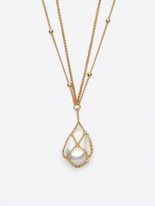 Opalesca 不对称仿珍珠吊坠项链，适合日常佩戴 - 金黃色 - 查看 6