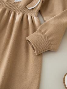 SHEIN 优雅荷叶边圆领休闲连衣裙 - 駝色 - 查看 7