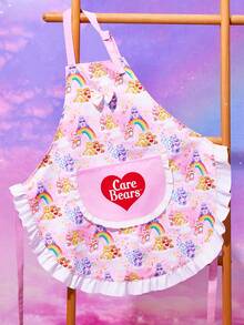 SHEIN X Care Bears 1件可爱爱心小熊图案厨房围裙，烘焙围裙，荷叶边蝴蝶结装饰，可爱围裙，两种尺寸，亲子围裙 - 彩色 - 查看 7