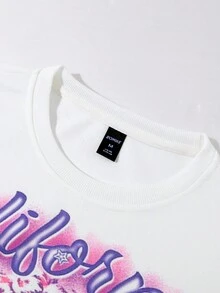 ROMWE MEN Street Life Men's Minimalist Street Print Long Sleeve Pullover Sweatshirt, Fall - White - View 5
