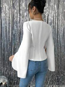 Chiquease Women's V-Neck Long Sleeve Casual Shirt, Minimalist And Fashionable, Suitable For Summer Fall Cloth For Women - White - View 2