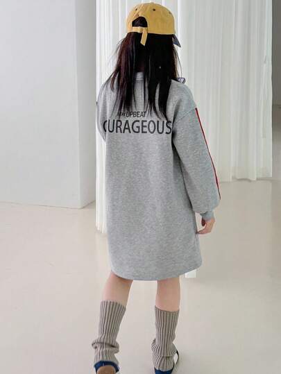 DAZY Tween Girl Fall Clothes Polo Collar Letter Print Knit Fashion Dress