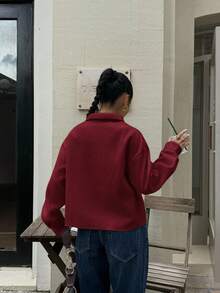 Siren Gaze 女士休闲百搭纯色短款大衣秋冬装 - 酒紅色 - 查看 2