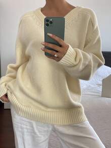 DAZY Women's Loose Casual Solid Color Basic Sweater, Autumn/Winter - Beige - View 4