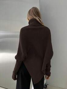 Aloruh Women's New Off-Shoulder Wrap Long Sweater, Milky White, Autumn/Winter,Brown Sweater,Fall - Brown - View 2