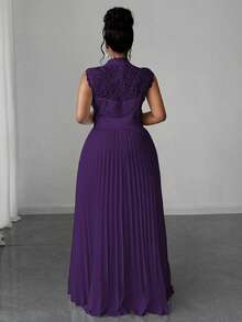 Maweii 大码优雅蕾丝拼布褶皱腰连衣裙 - 紫色 - 查看 2