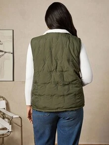 Zelara 大码女式休闲冬季纯色航海风外套，前拉链无袖口袋哥特式外套，秋季款 - 軍綠色 - 查看 2