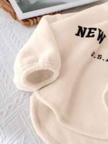 Baby Girl Cute Letter Pattern Stand Collar Fleece Sweatshirt And Elastic Waist Pants Set, Autumn & Winter