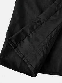 SHEIN Camicetta dolce a maniche lunghe con colletto alla coreana, in colore nero tinta unita, adatta per ragazze adolescenti, stile casual, da casa, da strada, per pendolarismo, clean girl, stile Y2K, adatta per primavera, estate, autunno, inverno