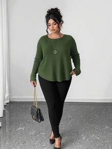Elenzga Maglione oversize da donna in maglia a tinta unita, con spalle cadenti, orlo curvo e vestibilità ampia, maglione lavorato a maglia invernale autunnale - Verde - Visualizzare 3